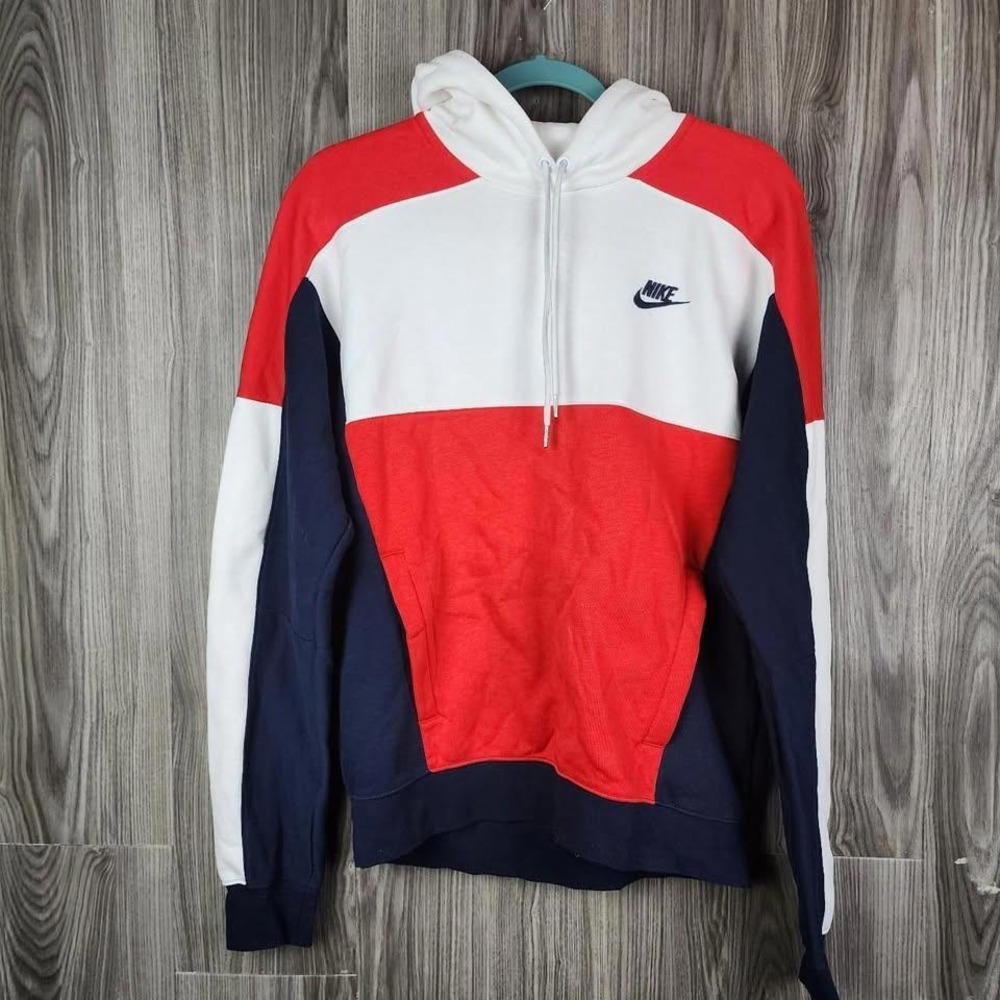 Nike Sportswear Womens Colorblock Hoodie Red White Navy Blue Fleece Pullover S